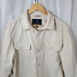 Ben Sherman Shirt Mens XL Beige Utility Button Front Long Sleeve 100% Cotton